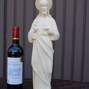 Antike französische Art Deco Keramik Kreide heiliges Herz Jesus Statue religiös