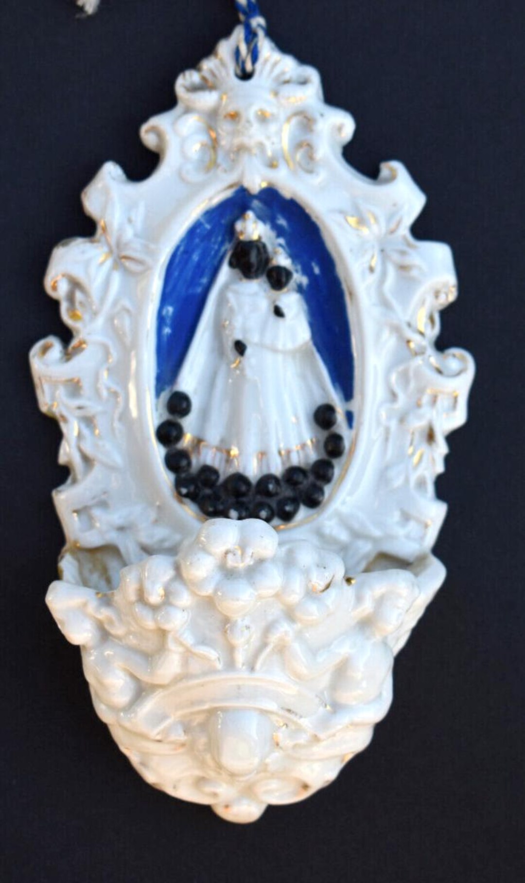 Antique Rare Porcelain Notre Dame De Halle Black Madonna Holy Water ...