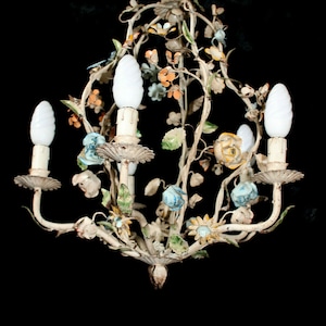 Vintage italian metal iron paint 1970 chandelier lamp