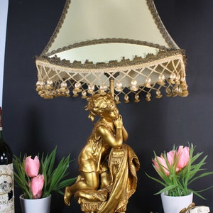 Gorgeous brass young praying girl table lamp 1960s