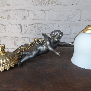 Antique french bronze putti cherub angel chandelier pendant lamp lightning