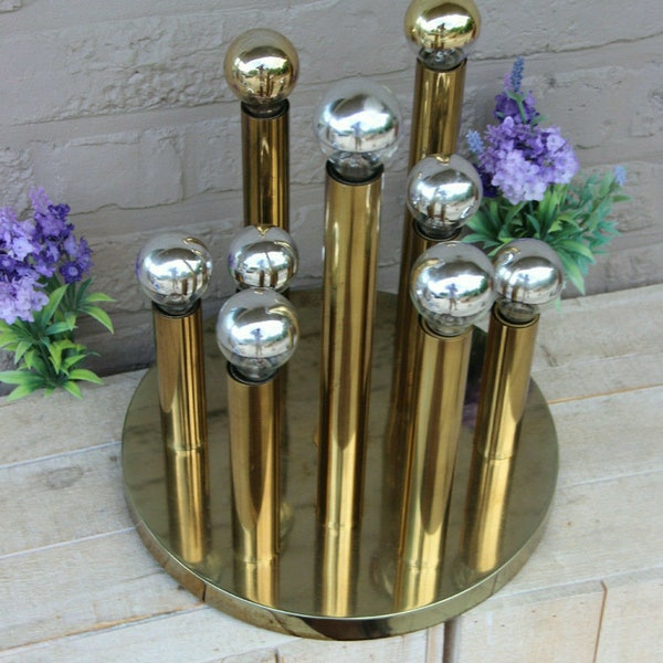 Mid century 1970 boulanger sciolari brass 9 tube flush mount lamp chandelier n1