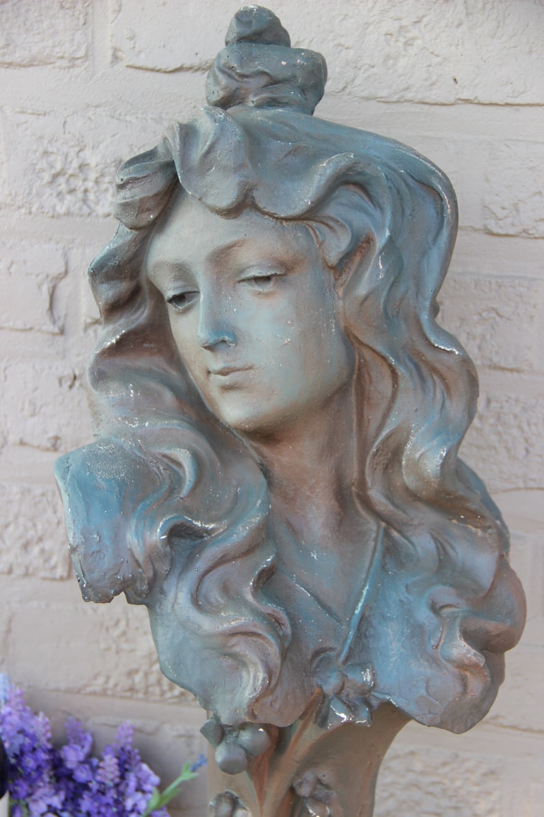XL Antique French Terracotta Art Nouveau Lady Bust Statue Etsy