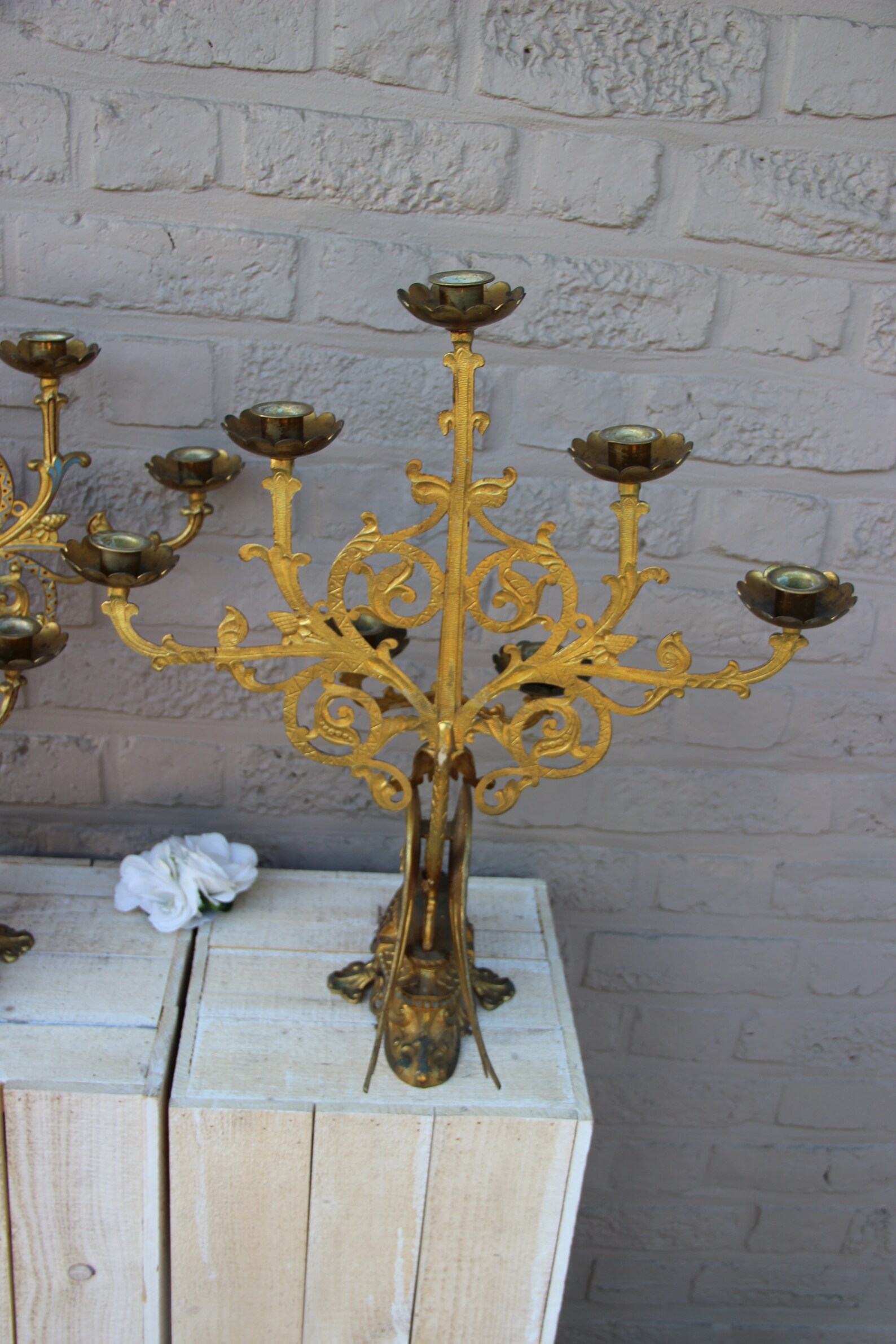 Rare XL Antique Religious Altar Church Candelabras Gothic Etsy