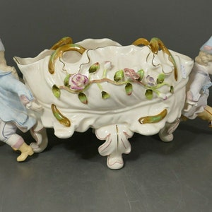 Vintage xl german porcelain faience centerpiece planter vase figurine marked