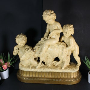 Antique xl art deco sculpture putti cherub ram signed cipriani