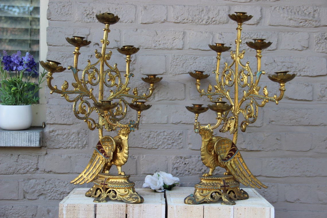 Rare XL Antique Religious Altar Church Candelabras Gothic Etsy