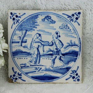 Antique 18thc delft pottery tile ceramic bible religious scene