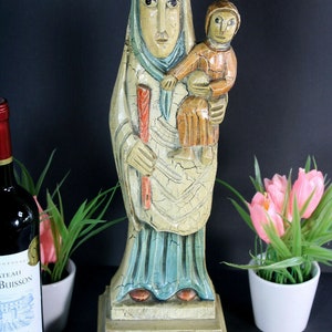 Vintage del sur de Europa tallada en madera policromada madonna mary estatua