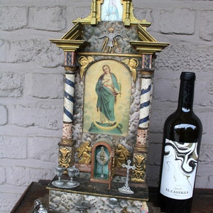 Antique religious home altar wood carved toys rare monstrance crucifix 1900s