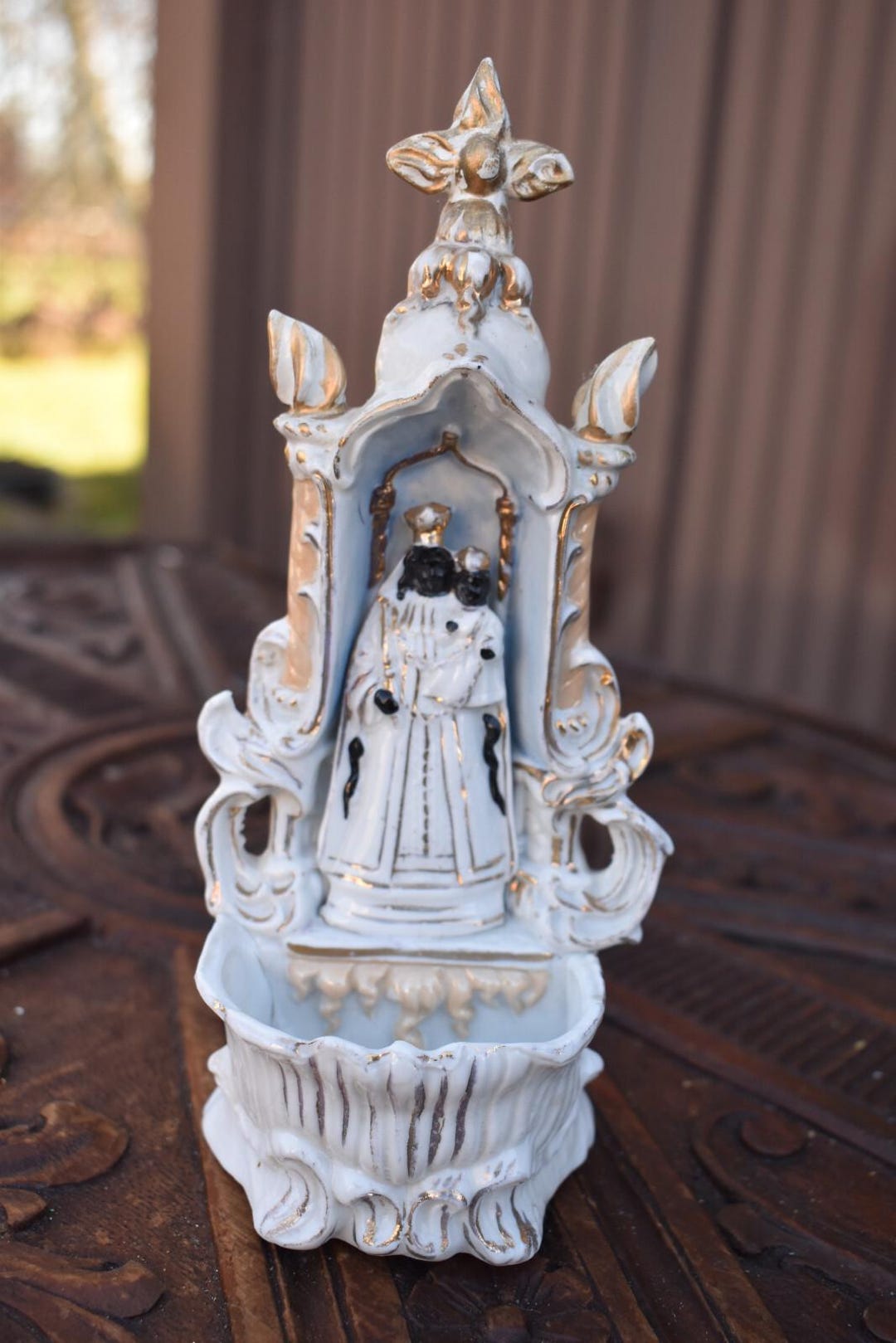 Antique Brussels Porcelain Black Madonna Notre Dame De Hal Holy Water ...