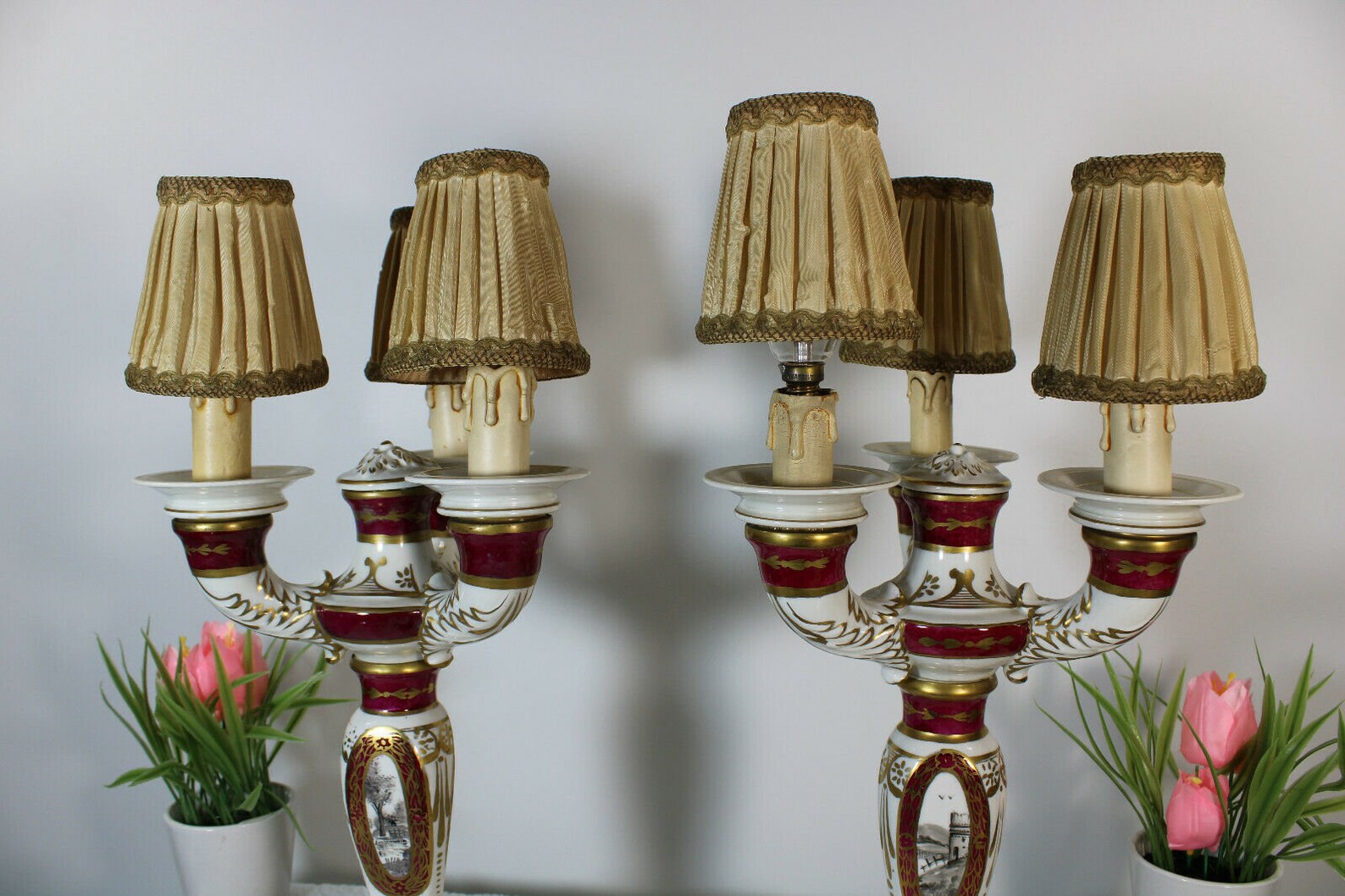 Pair French Limoges Porcelain Lamps Landscape Decor Marked Etsy