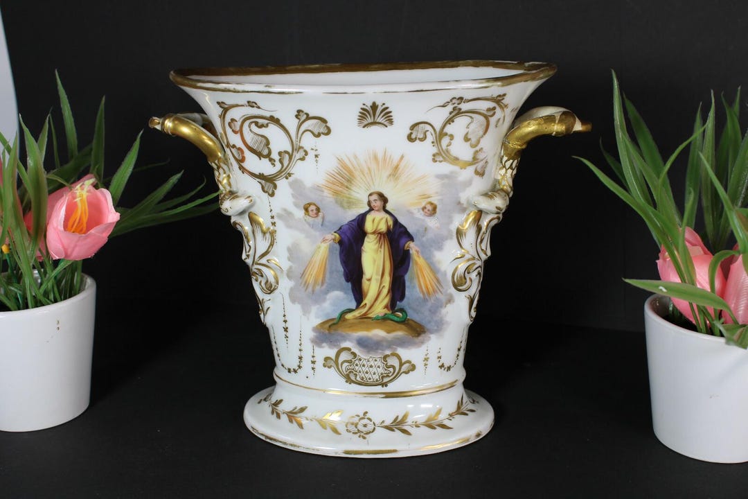 Antique French Vieux Paris Porcelain Religious Hand Paint Madonna ...