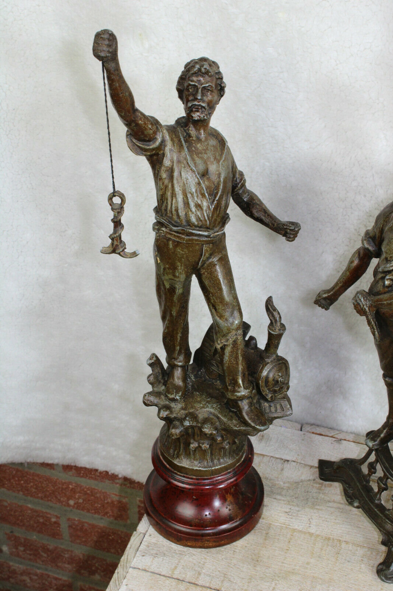 Vintage 1970 French Zinc Spelter Mantel Clock Set Statue Etsy