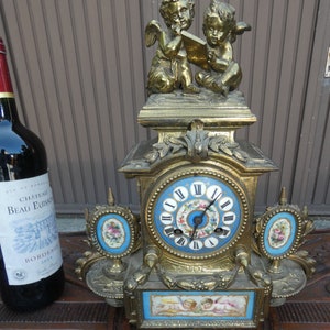 Antique 19thc sevres porcelain plaquette bronze putti cherub clock