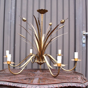 Hollywood regency hans kogl wheat sheaf gilded metal chandelier lamp 1970