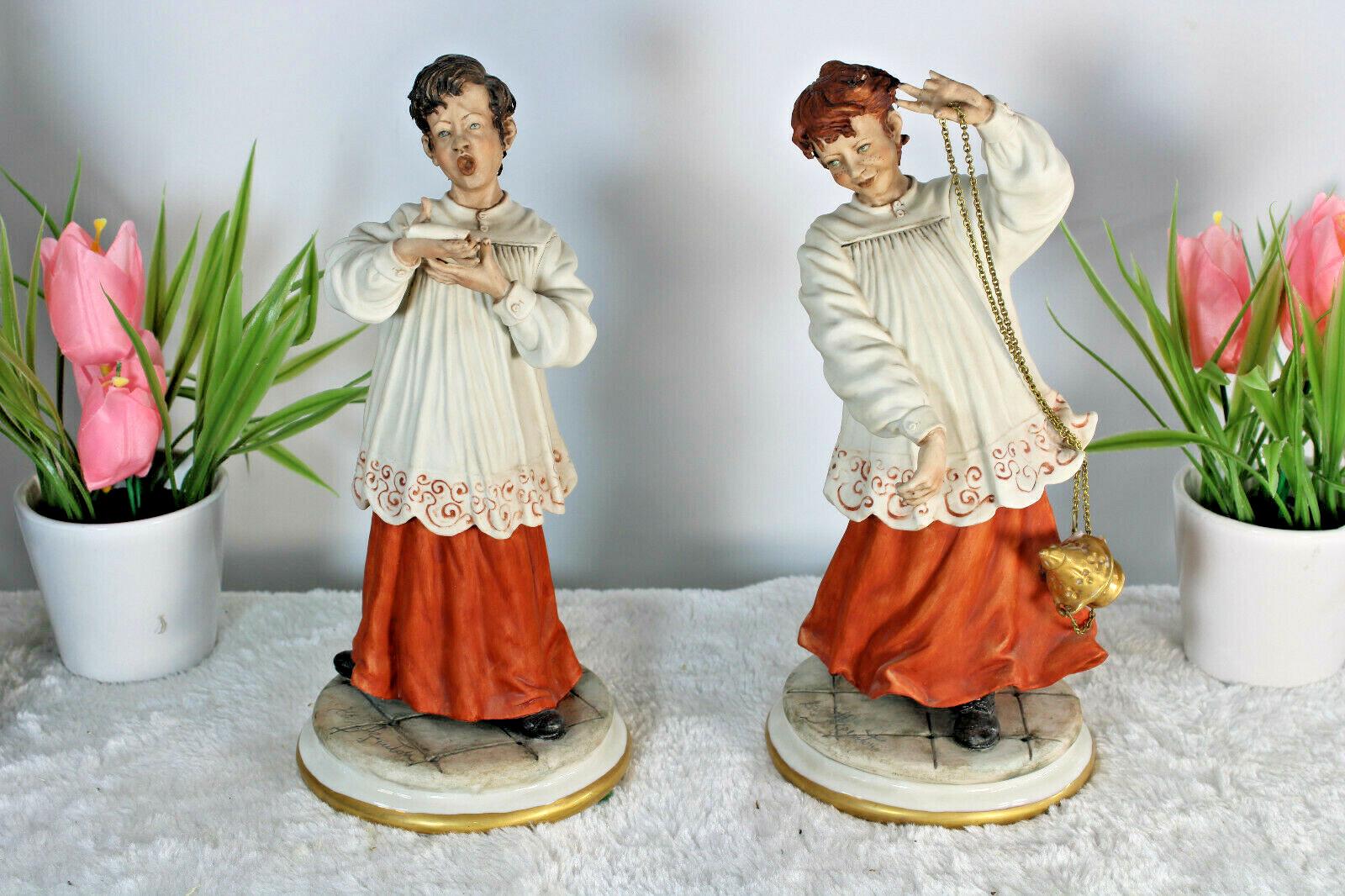 Pair Capodimonte Porcelain Choir Altar Boy Insence Burner Figurine