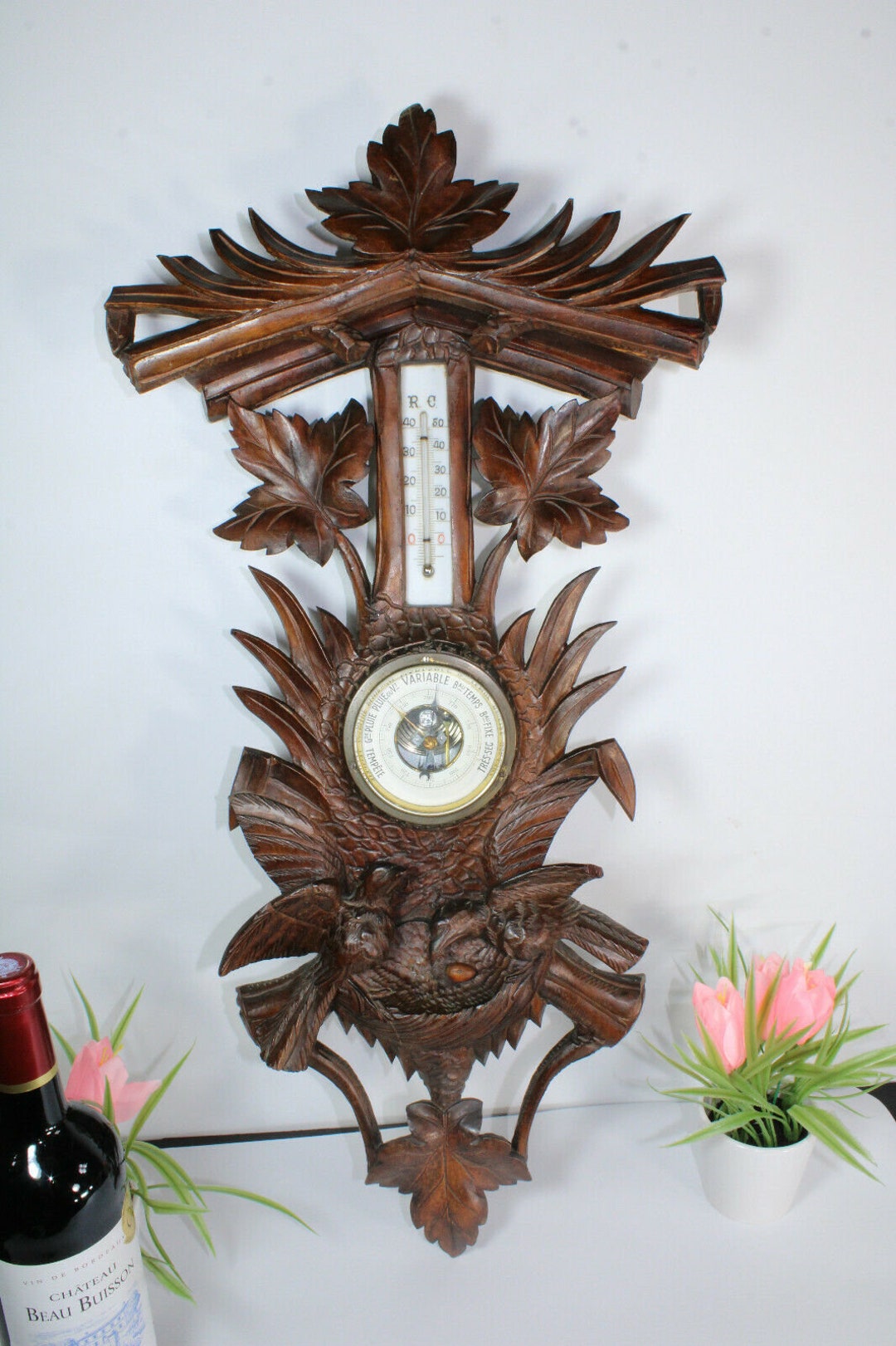 Antique Black Forest Wood Carved Wall Barometer Birds Nest Rare - Etsy