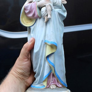 Antieke Belgische vieux andenne porselein bisque madonna engel standbeeld zeldzaam