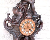 Rare antique black forest 19thc wood carved hunting dog trophy mantel clock