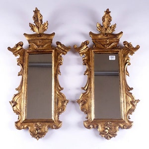 Pair antique italian wood carved gold gilt wall mirrors rare furniture
