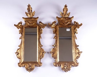 Pair antique italian wood carved gold gilt wall mirrors rare furniture