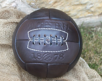 MANCHESTER  - Vintage Retro Leather Soccer Ball 1930's -- 100% leather