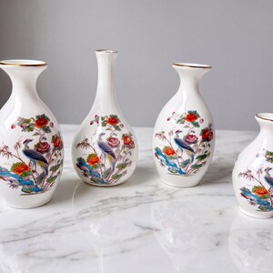 Wedgwood Kutani Crane Bud Vases Set, English Bone China, Assorted Shapes