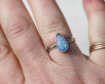 Australian Opal Hand Stamped Band Sterling Silver Ring Size 6 | The Haute Bohemian | Artisan Jewelry | Opal Ring