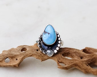 Golden Hills Turquoise and Grey Diamond Sterling Silver Solitaire Ring Size 6 | The Haute Bohemian