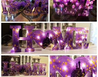 Rapunzel Tangled Lantern Castle Hand Painted Resin HOME sign with LED Lights