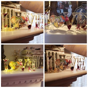 Beauty and the Beast Stained Glass Resin LOVE Sign with Real Rose Petals, Gold Leaf, and LED Lights