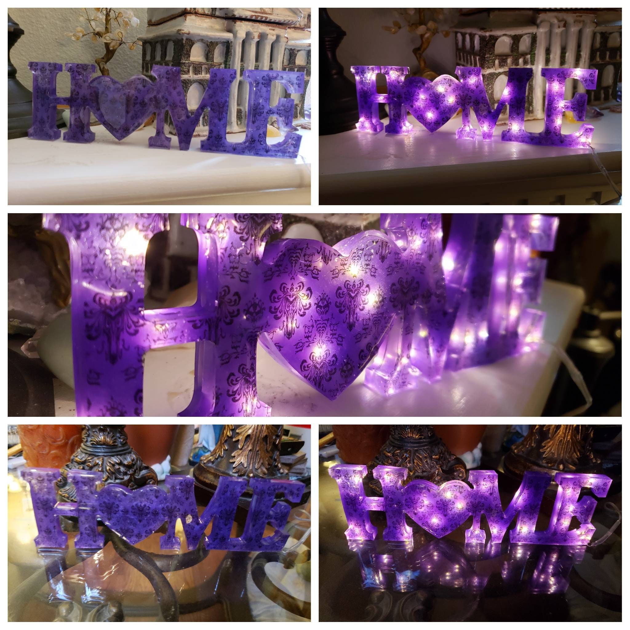Haunted Mansion Wallpaper Inspired Resin HOME Sign With LED