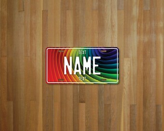 Personalised Rainbow Colors License Plate (choose your text, color, size, material)
