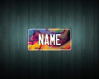Swirly Colors Mini USA License Plate (choose your text, size, material)