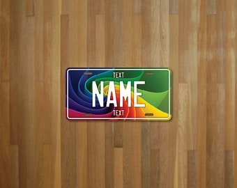 Personalised Rainbow Swirl License Plate (choose your text, color, size, material)