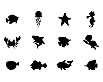 Cartoon Sea Creatures - Download Digital Clipart Silhouette Vector Files