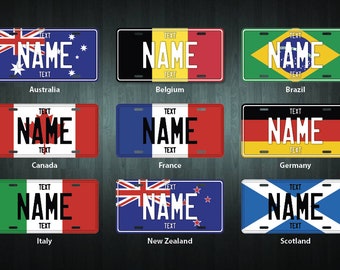 Personalized Country License Plate (choose your text, country, size, material)