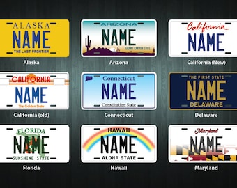Custom Mini USA State License Plate (choose your text, state, size, material)