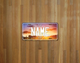 Personalised Sunset Field License Plate (choose your text, color, size, material)