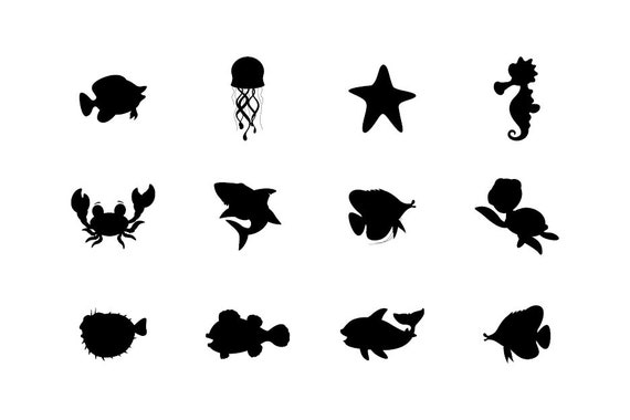 Cartoon Sea Creatures Download Digital Clipart Silhouette Etsy