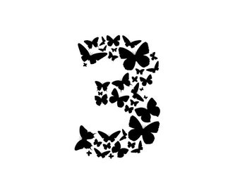 Butterfly Font Number 3 - Download Digital Clipart Silhouette Vector File