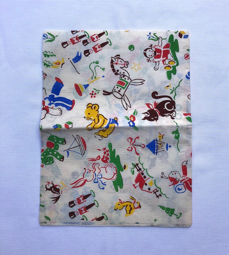Nursery Bright Coloured Gift Wrap Wrapping Paper Vintage Animals Toys