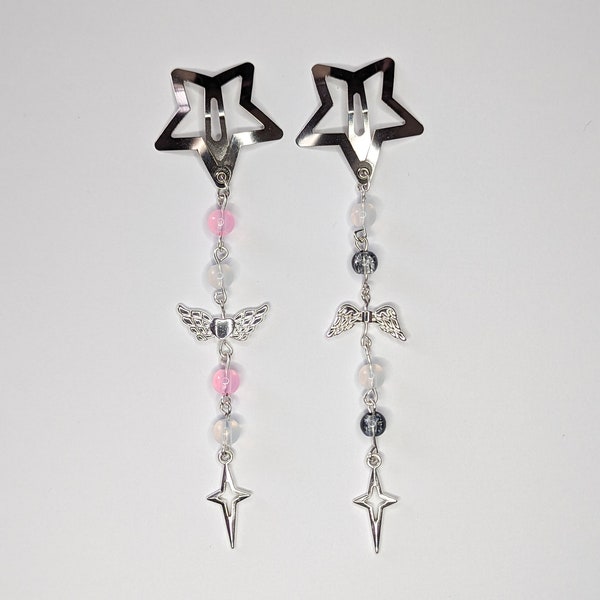 Star Hairclips - Pointed Star- Beaded Accessory (whimsy, coquette, pink girly, cyberY2K, cybercore)