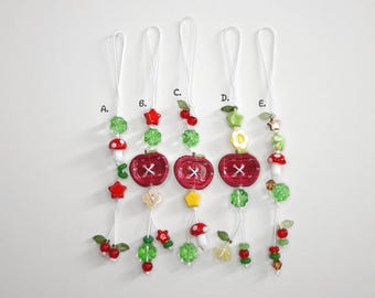 Applecore Beaded Phone Charm: Red Apple Keychain