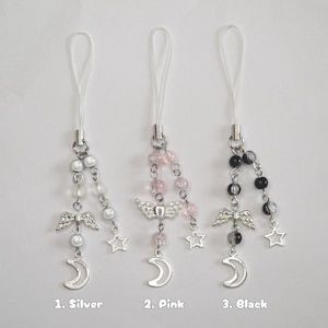 Star & Moon Y2K phone charm - kawaii cute pink bead matching star bag charm keychain