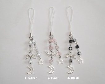 Llavero con colgante de estrella y luna estilo Y2K: Llavero kawaii con cuentas para bolso