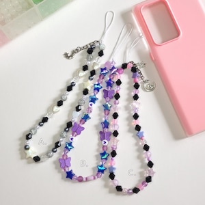 Black and Purple Aesthetic | Beaded Phone Strap | Y2K Nostalgic Phone Charm Wrist Strap