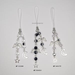 Moon phone charms - y2k star and moon bead aesthetic phone charm keychains pastel goth kawaii bead accessory