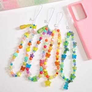 Y2K Beaded Phone Charm Strap: Rainbow Soda, Star, Gummy Bear